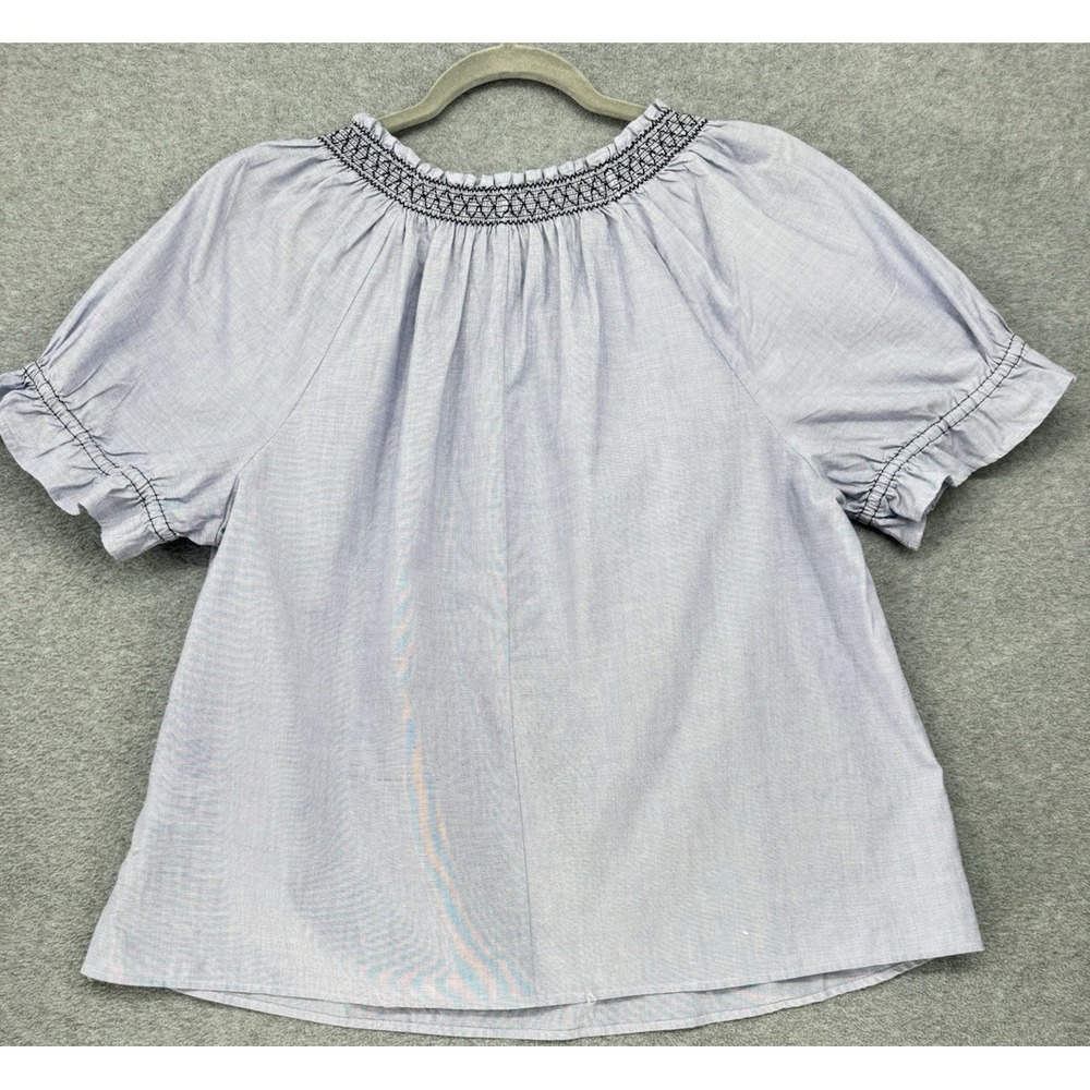 Smocked Peasant Blouse Women Large Blue Boho Off Shoulder Top Style Co - Picture 2 of 8